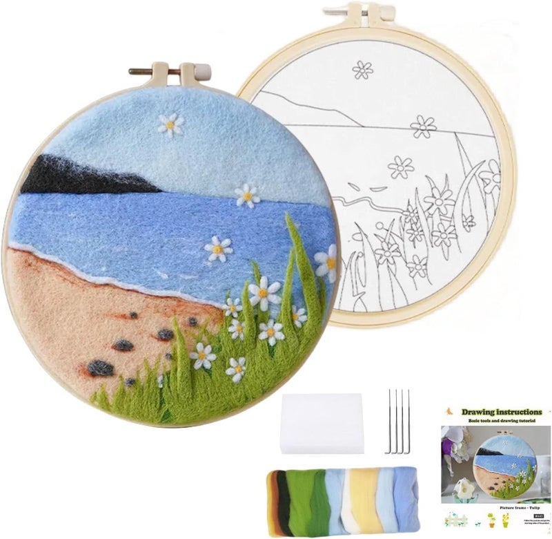 wonofa DIY Wool Needle Felt Starter Kit, Beginner Needle Felt Kit with Wool Felt Bag, Felts Needles, Photo Frame, Foam Mat, Felts Cloth and Instructions for Home Decor, Art Crafts (K2) - Image 1